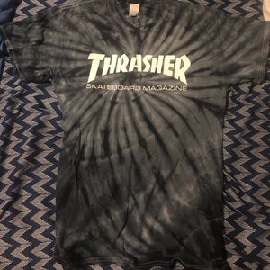 blue and black thrasher shirt